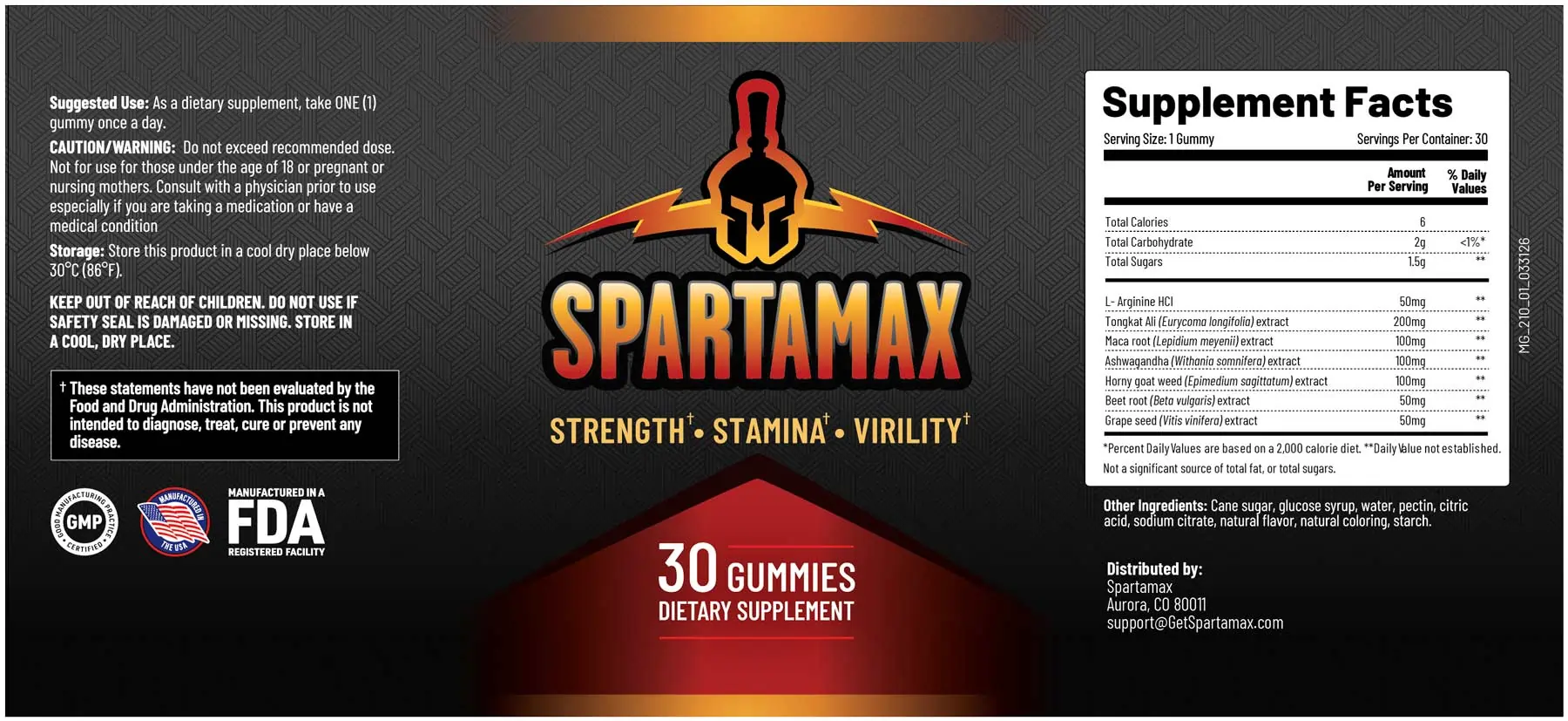 Spartamax supplement facts and ingredient label